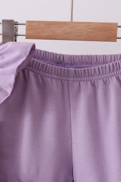 Purple floral smocked ruffle shorts set