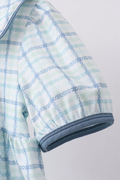 Blue plaid duck smocked ruffle shorts set