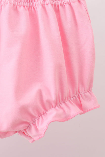 Pink bow I love MOMMY smocked ruffle bloomer set