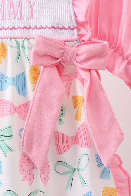 Pink bow I love MOMMY smocked ruffle bloomer set