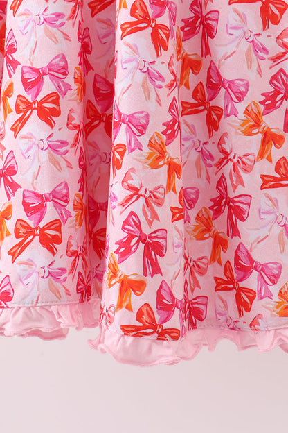 Premium berry blossom bows ruffle bamboo dress