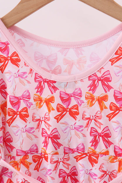 Premium berry blossom bows ruffle bamboo dress