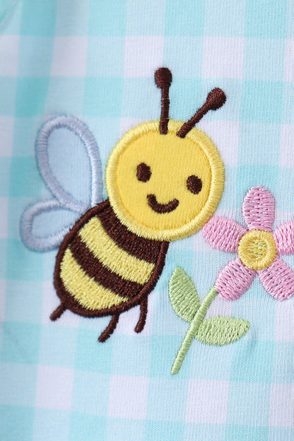 Blue gingham butterfly & bee pocket flutter dress