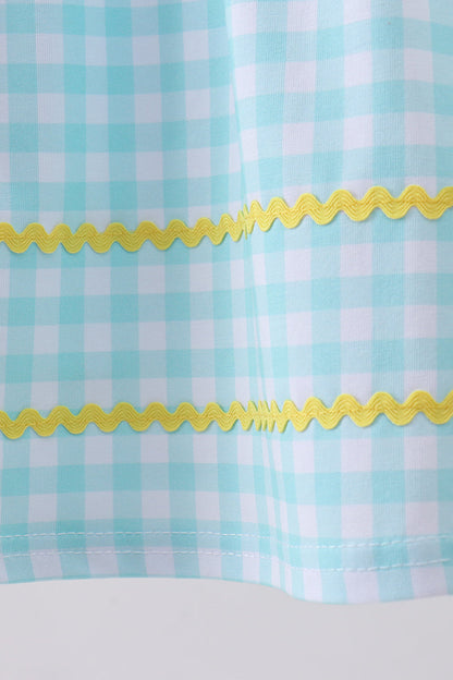 Blue gingham butterfly & bee pocket flutter dress