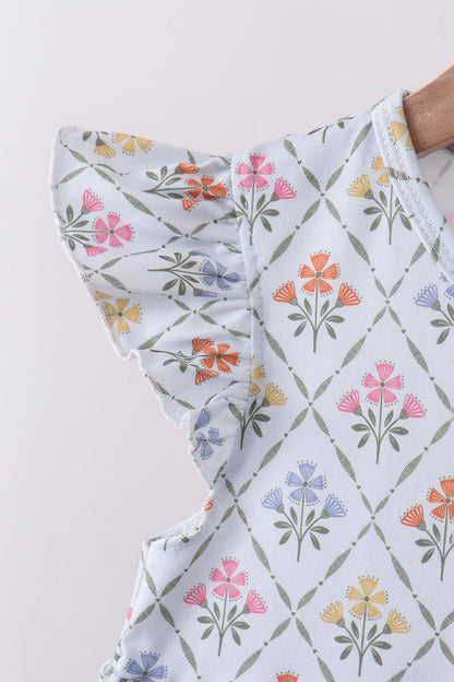 Blue floral print ruffle bloomer set