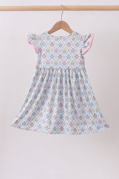 Blue floral print ruffle dress